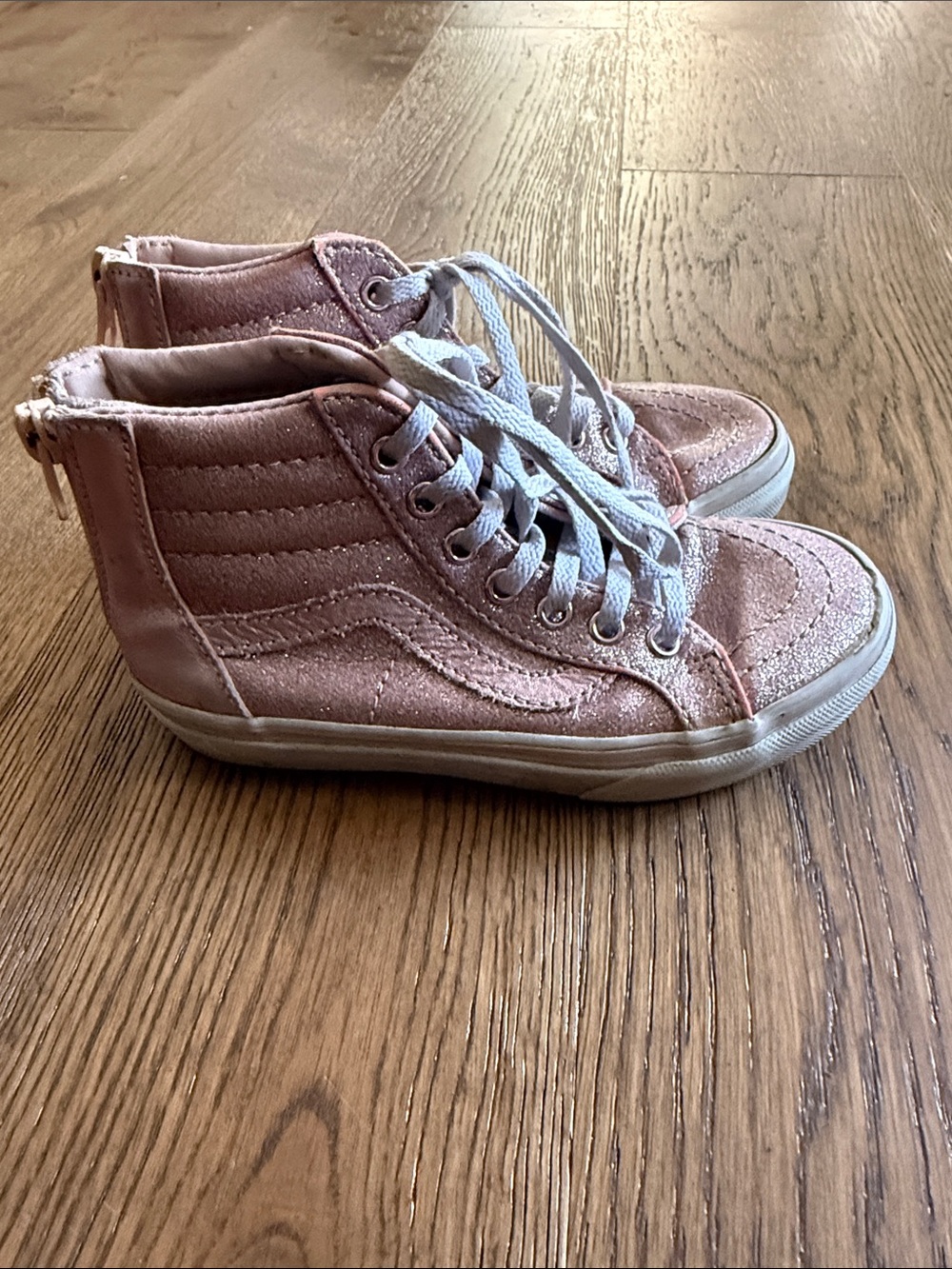 Kids Pink High-Top Vans - Glitter Lace-Up